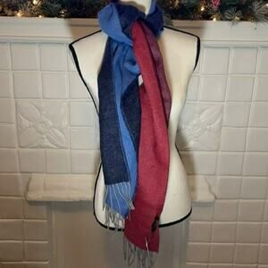 Cashmere Blend Scarf Two Tone Red and Blue Retails $189 New Timeless